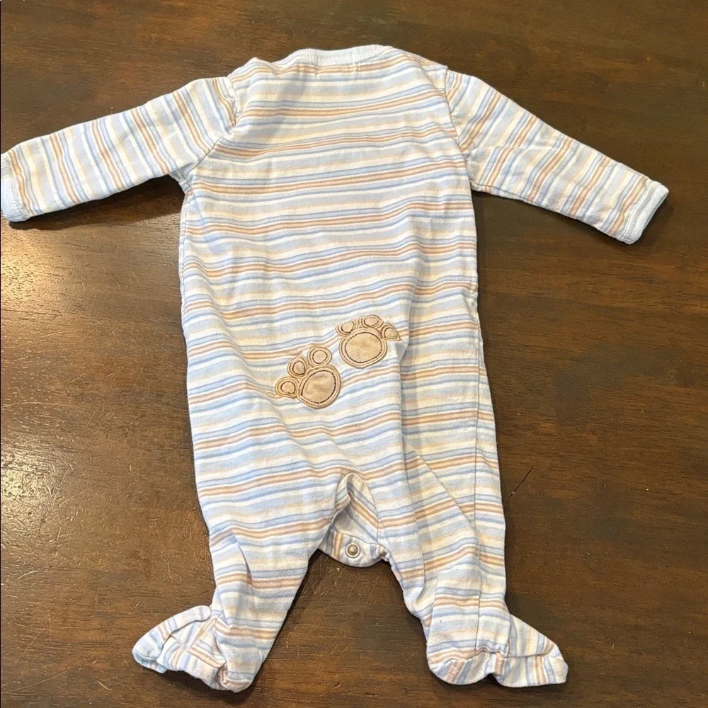 Vintage Striped Teddy Bear Embroidered Kids Footie